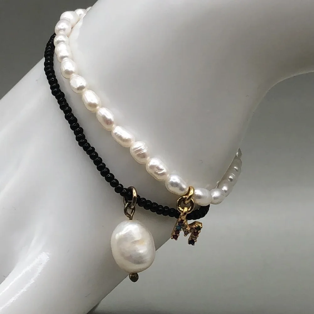 FYB Jewelry freshwater pearl bracelet initial charm letter M + J.crew bracelet